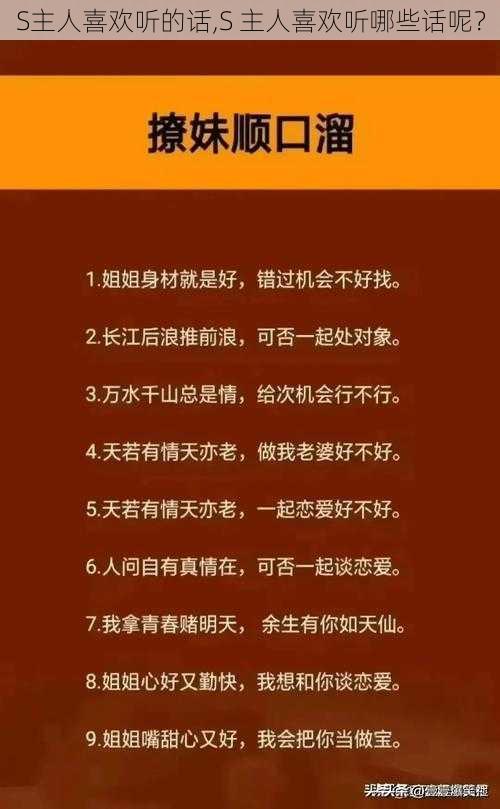 S主人喜欢听的话,S 主人喜欢听哪些话呢？