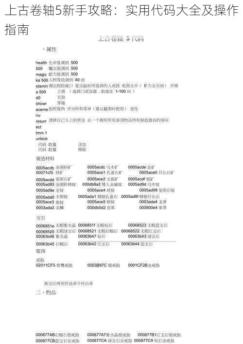 上古卷轴5新手攻略：实用代码大全及操作指南