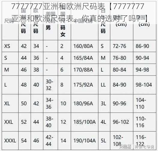 7777777亚洲和欧洲尺码表【7777777 亚洲和欧洲尺码表，你真的选对了吗？】