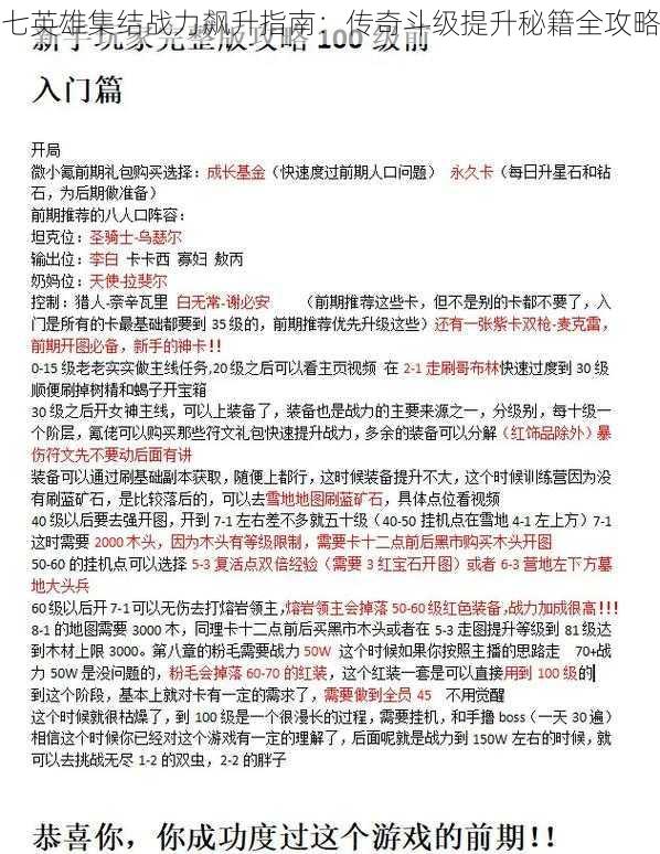 七英雄集结战力飙升指南：传奇斗级提升秘籍全攻略