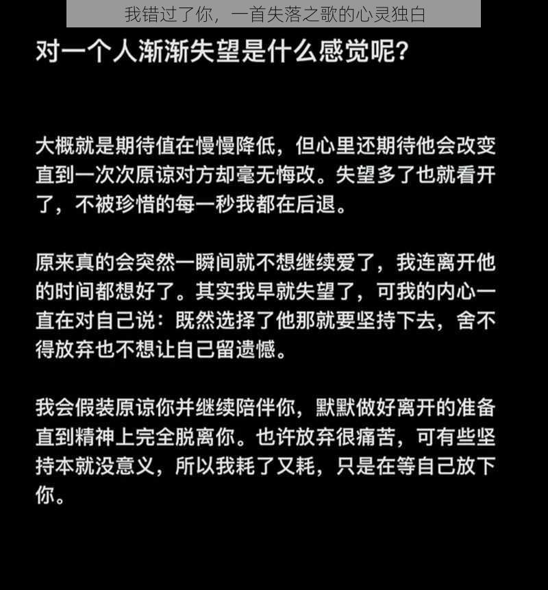 我错过了你，一首失落之歌的心灵独白