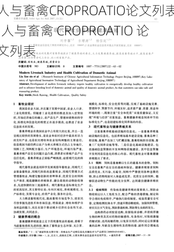 人与畜禽CROPROATIO论文列表;人与畜禽 CROPROATIO 论文列表