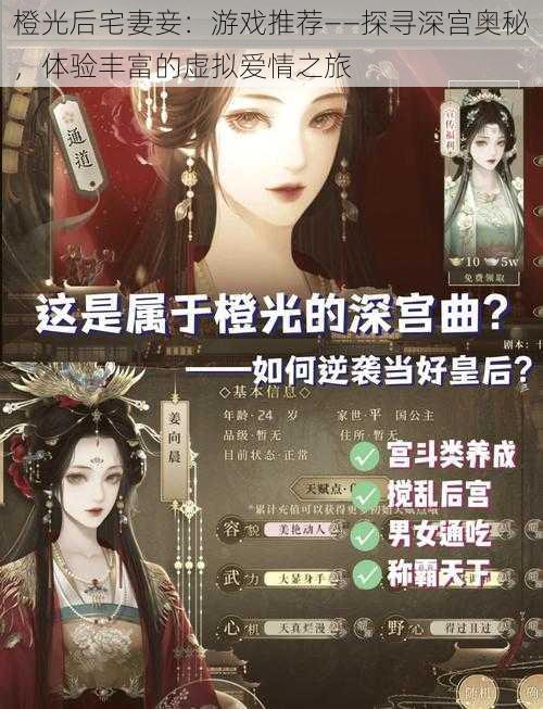 橙光后宅妻妾：游戏推荐——探寻深宫奥秘，体验丰富的虚拟爱情之旅